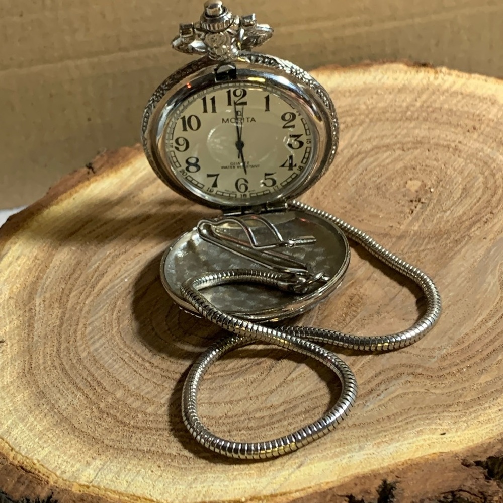 Vintage Morita Locomotive Train Pocket Watch New Battery View 2